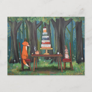 Carte Postale Thé dansant en forêt Animaux mignons Art pour enfa