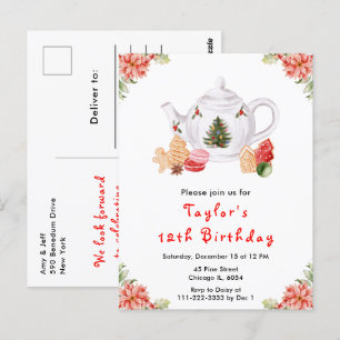 Carte Postale Thé de Noël de fête d'anniversaire Rouge
