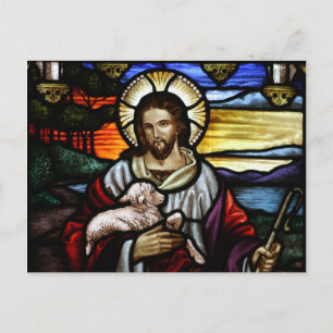 Carte Postale The Good Shepherd; Jesus on stained glass