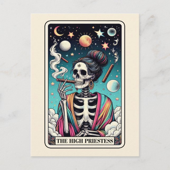 Carte Postale The High Priestess Tarot Art Smoking Skeleton Goth (Devant)