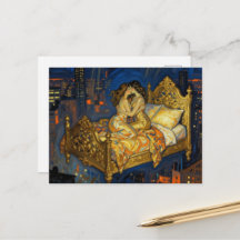 The Lovers Kiss Magical Bed Above the City Fantasy