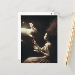 Carte Postale Thé magique surréaliste avec lapin blanc