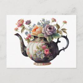Carte Postale Théière à l'aquarelle belle, Fleurs, Tasses à thé