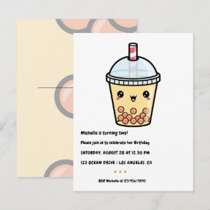Carte Postale Thème Anniversaire Thé à bulles Kawaii Orange Ambr