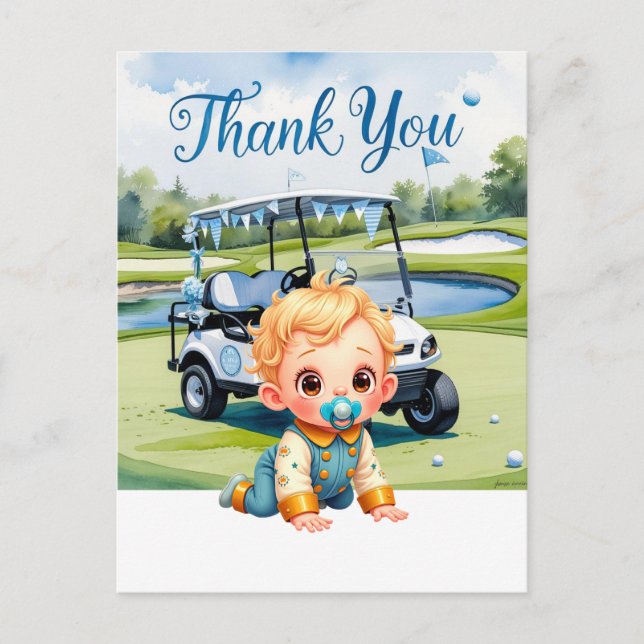 Carte Postale Thème Baby Shower Garçon Golf  (Devant)