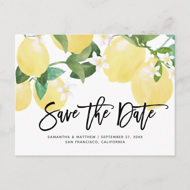 Carte Postale Thème Citron Mariage Été Enregistrer La Date (Devant)