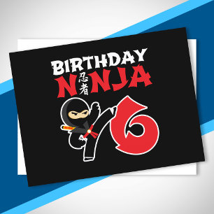 Carte Postale Thème de fête d'anniversaire Ninja pour enfants -