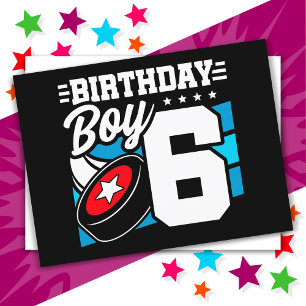 Carte Postale Thème de fête de hockey pour enfant de 6 ans Anniv