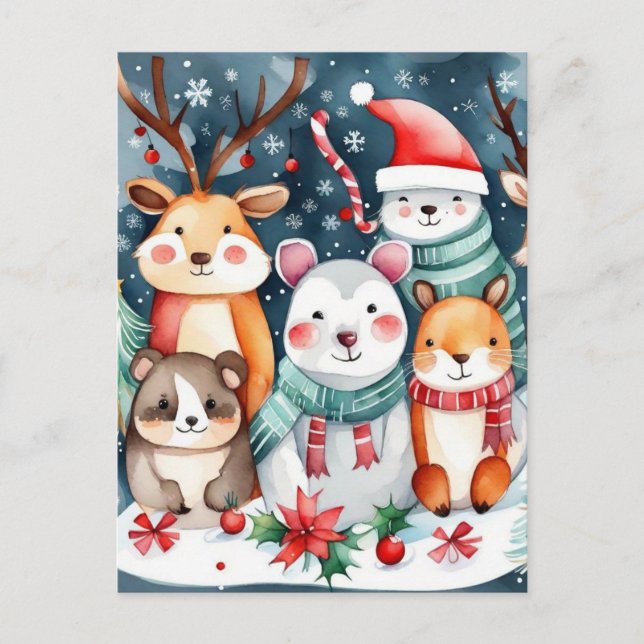 Carte Postale Thème de Noël Animaux mignons (Devant)