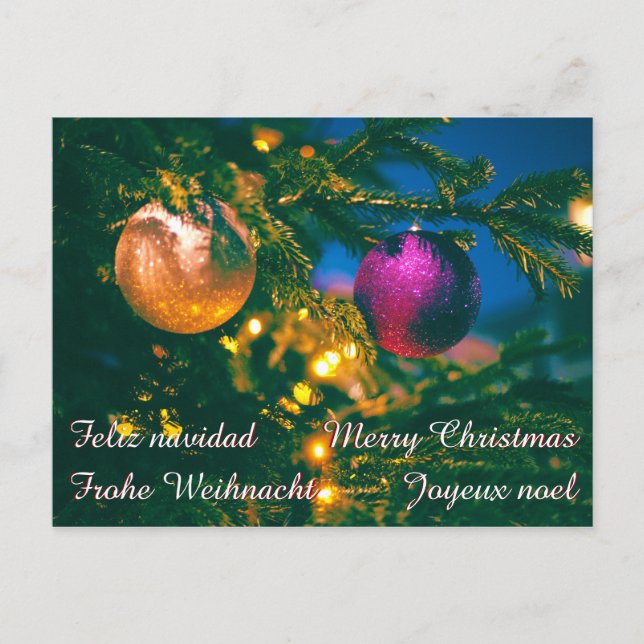 Carte Postale Thème de Noël avec 2 boules de Noël... (Devant)