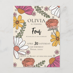 Carte Postale Thème fleur sauvage Fille Anniversaire
