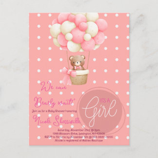 Carte Postale Thème ours ballon à air chaud rose pêche Baby Show