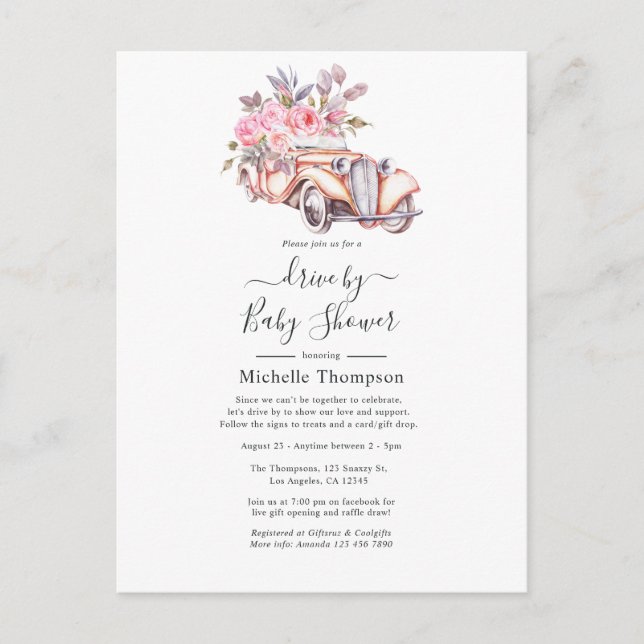 Carte Postale Thème Paris aquarelle florale rose pour douche de  (Devant)