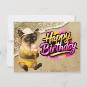 Carte Postale Thème plage pour anniversaire de félinophile
