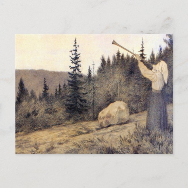 Carte Postale Theodor Kittelsen - Op Under Fjeldet Toner En Lur (Devant)