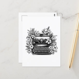 Carte Postale Théorie de la machine à écrire et des fleurs