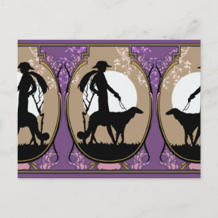 Carte Postale Theresa en Brown & Plum - Dame Art déco avec chien