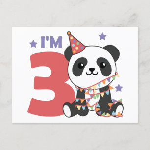 Carte Postale Third Birthday Panda For Children 3 Years Postcard