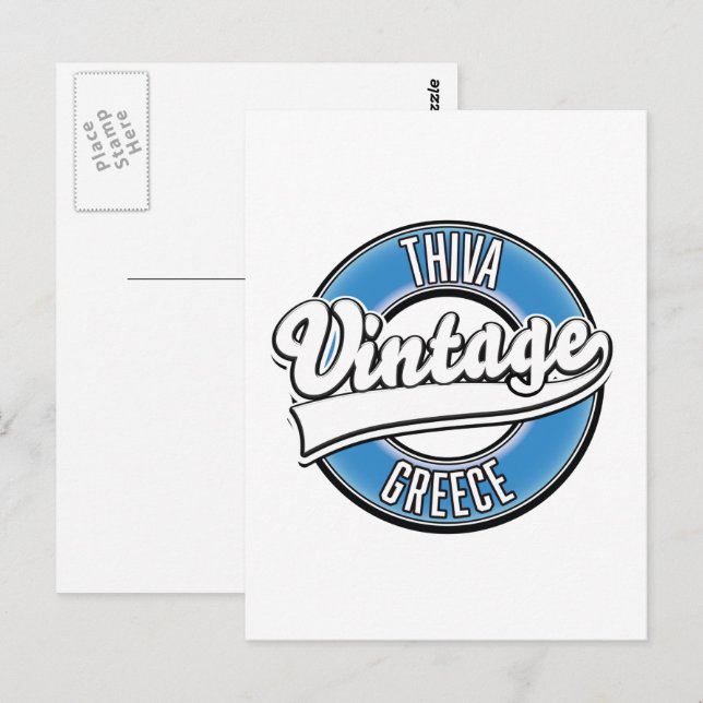 Carte Postale Thiva Grèce logo vintage (Devant / Derrière)