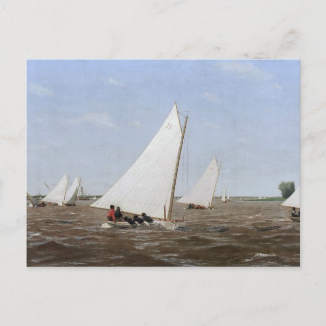 Carte Postale Thomas Eakins - Bateaux à voile Racing sur le Dela (Devant)