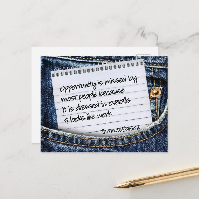 Carte Postale Thomas Edison Citation Inspirationnelle "Opportuni (Devant/Arrière en situation)