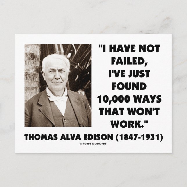 Carte Postale Thomas Edison n'a pas échoué 10 000 façons ne fonc (Devant)