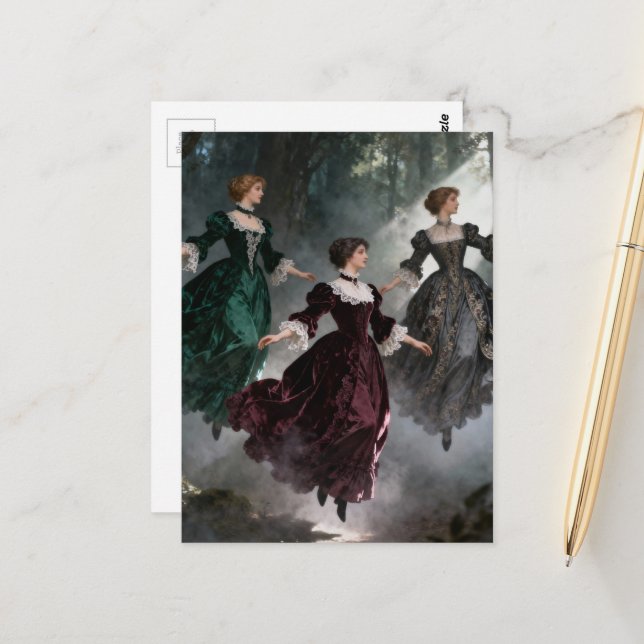 Carte Postale Three levitating women in the forest (Devant/Arrière en situation)