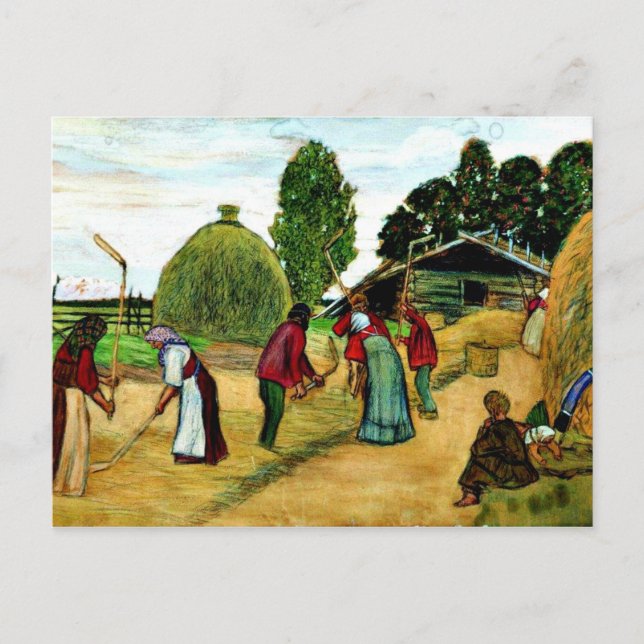 Carte Postale Threshing, tableau de Boris Kustodiev (Devant)