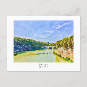 Carte Postale Tibre Rivière Rome, Italie Aquarelle Peinture