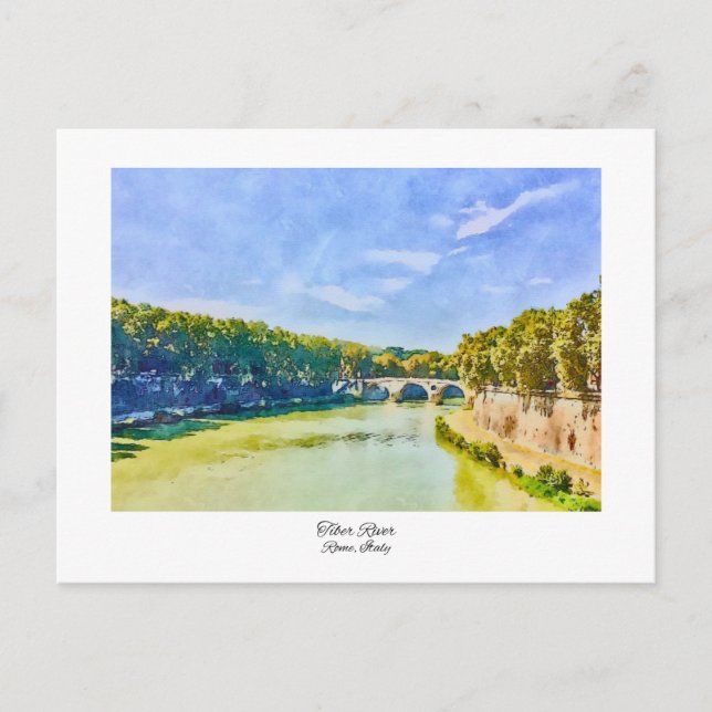 Carte Postale Tibre Rivière Rome, Italie Aquarelle Peinture (Devant)