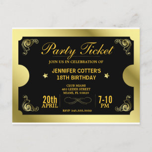 Carte Postale Ticket de fête doré