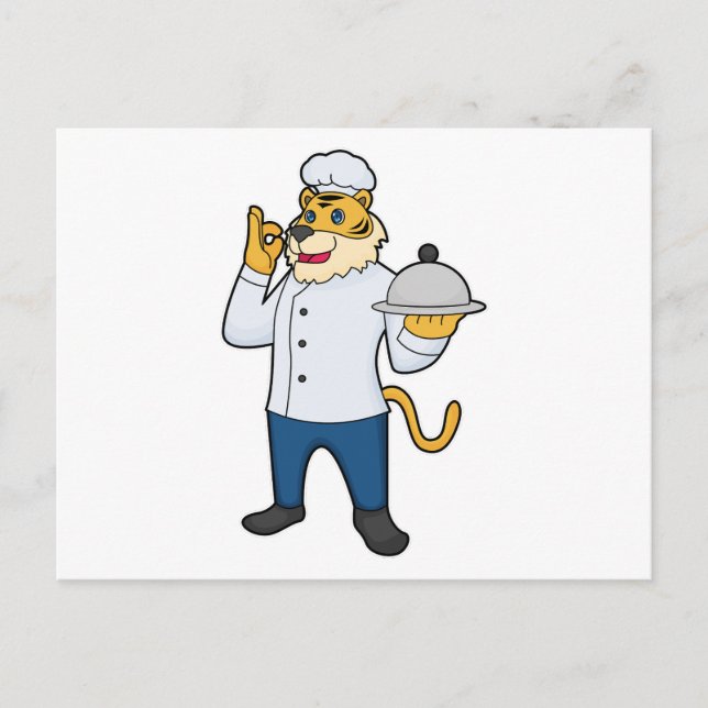 Carte Postale Tiger Cook Chef hat Platter (Devant)