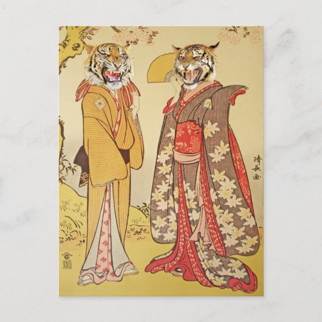 Carte Postale Tiger Homme et Femme Japonaise Print Couple (Devant)