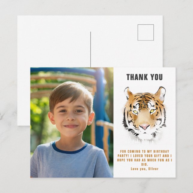 Carte Postale Tiger Tiger Tiger Tige Aquarelle Anniversaire Phot (Devant / Derrière)