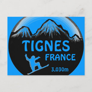 Carte Postale Tignes France bleu snowboard art