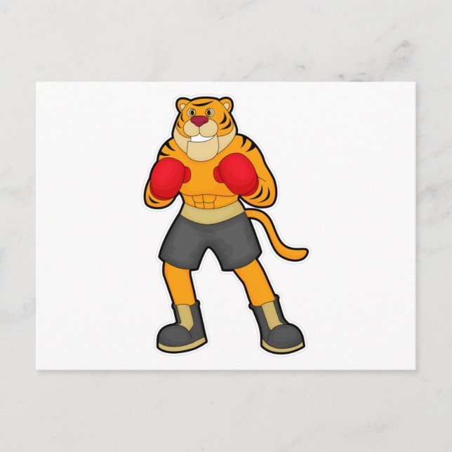 Carte Postale Tigre à la boxe avec gants de boxe (Devant)