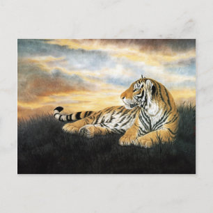 Carte Postale Tigre au coucher du soleil, Art Chinois Classique