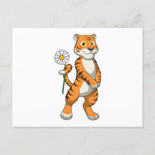 Carte Postale Tigre avec Fleur de Pâquerette