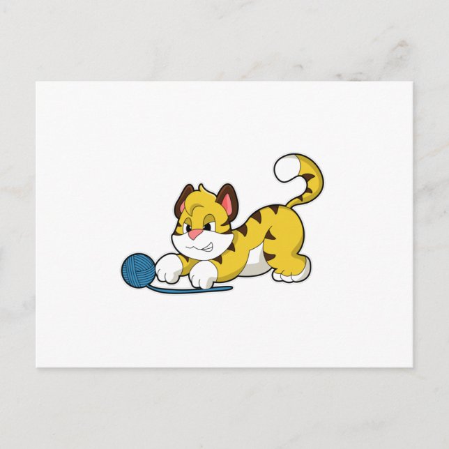 Carte Postale Tigre avec pelote de laine (Devant)