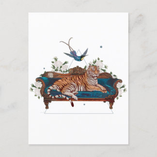 Carte Postale Tigre botanique sur chaise-salon