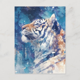 Carte Postale Tigre céleste dans une forêt étoilée d'hiver