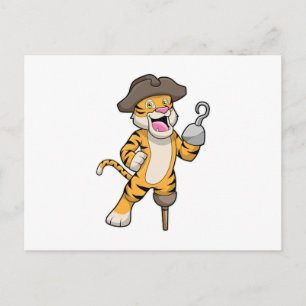 Carte Postale Tigre comme pirate avec jambe en bois et main croc
