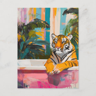 Carte Postale Tigre dans une baignoire : Jardin tropical