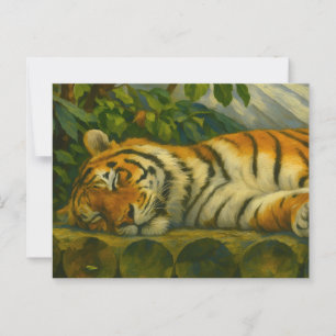 Carte Postale Tigre dormant sur les billes en bois