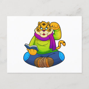 Carte Postale Tigre en intello avec livre