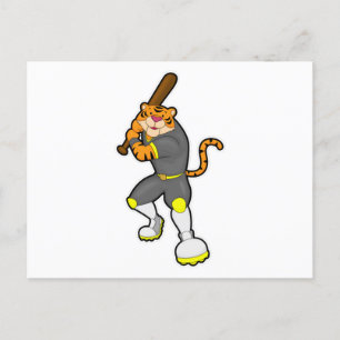 Carte Postale Tigre en joueur de baseball avec une batte de base