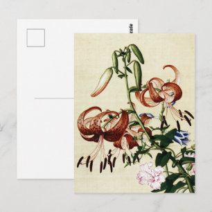 Carte Postale Tigre Lily et Paeonia vintage, Art de la Chinoiser