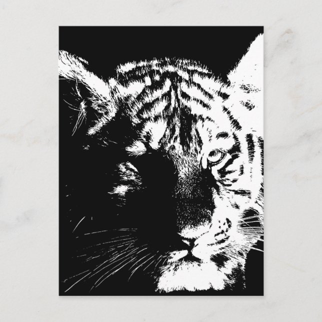 Carte Postale Tigre noir et blanc Pop Art (Devant)