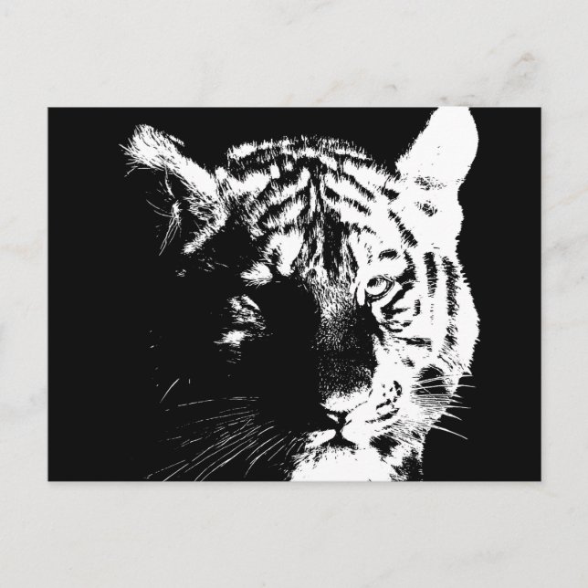 Carte Postale Tigre noir et blanc Pop Art (Devant)