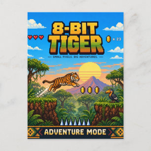 Carte Postale Tigre, Rétro Pixel Art 8-Bit